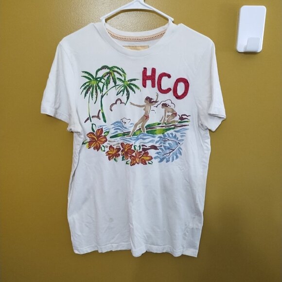 VTG Y2K Hollister Short Sleeve Embroidered Hawaiian Themed Cotton T Shirt L - Picture 1 of 5